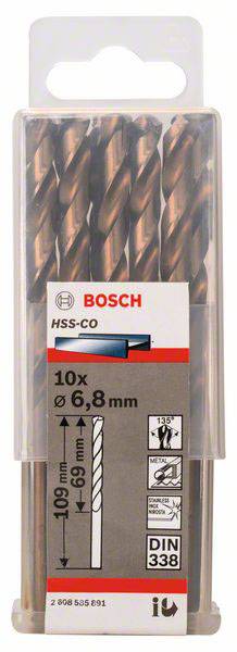 Bosch Accessories 2608585891 HSS Metall-Spiralbohrer 6.8mm Gesamtlänge 109mm Cobalt DIN 338 Zylinderschaft 10St.
