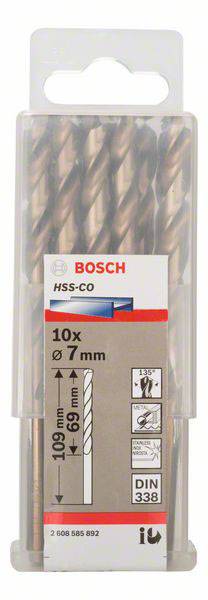 Bosch Accessories 2608585892 HSS Metall-Spiralbohrer 7mm Gesamtlänge 109mm Cobalt DIN 338 Zylinderschaft 10St.
