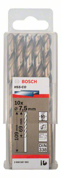 Bosch Accessories 2608585893 HSS Metall-Spiralbohrer 7.5mm Gesamtlänge 109mm Cobalt DIN 338 Zylinderschaft 10St.