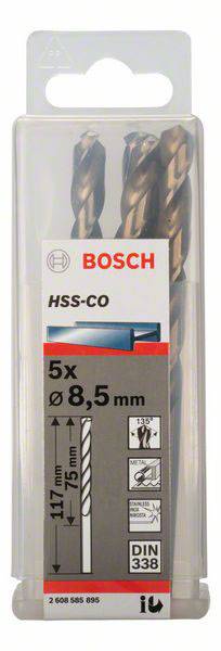 Bosch Accessories 2608585895 HSS Metall-Spiralbohrer 8.5mm Gesamtlänge 117mm Cobalt DIN 338 Zylinderschaft 5St.