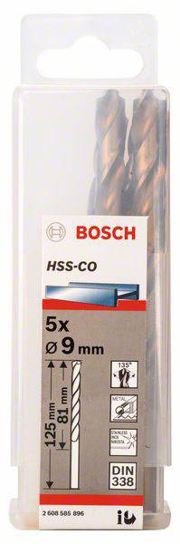 Bosch Accessories 2608585896 HSS Metall-Spiralbohrer 9mm Gesamtlänge 125mm Cobalt DIN 338 Zylinderschaft 5St.