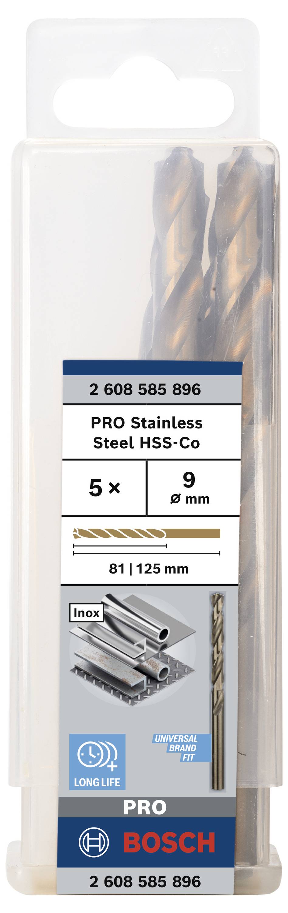 Bosch Accessories 2608585896 HSS Metall-Spiralbohrer 9mm Gesamtlänge 125mm Cobalt DIN 338 Zylinderschaft 5St.