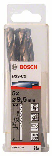 Bosch Accessories 2608585897 HSS Metall-Spiralbohrer 9.5mm Gesamtlänge 125mm Cobalt DIN 338 Zylinderschaft 5St.