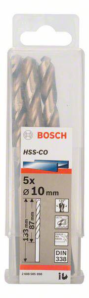 Bosch Accessories 2608585898 HSS Metall-Spiralbohrer 10mm Gesamtlänge 133mm Cobalt DIN 338 Zylinderschaft 5St.