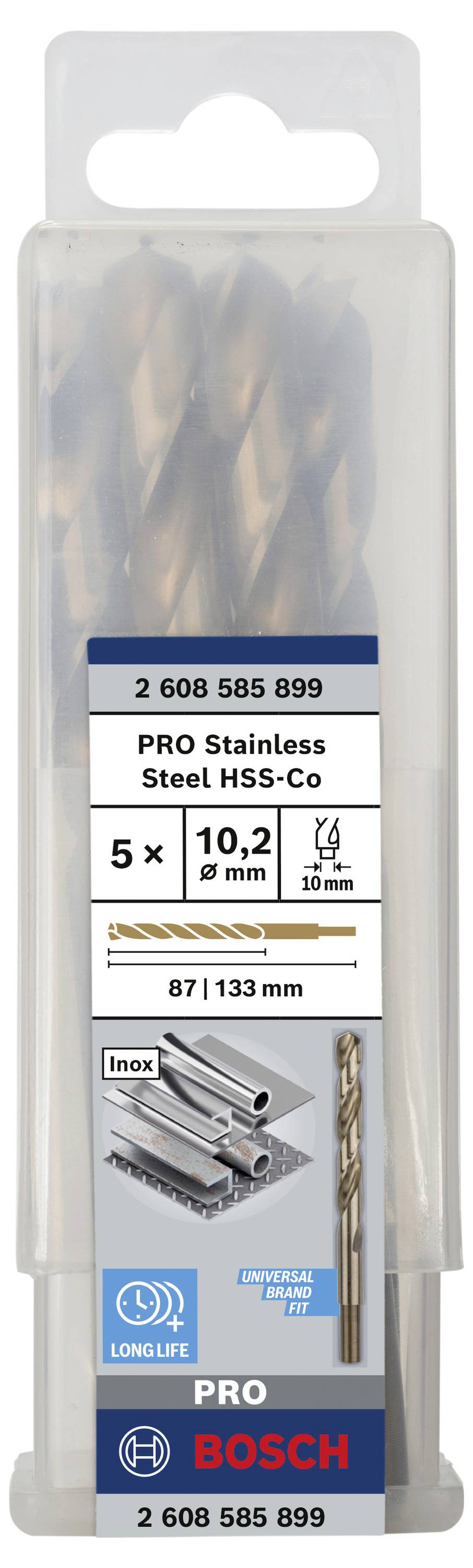 Bosch Accessories 2608585899 HSS Metall-Spiralbohrer 10.2mm Gesamtlänge 133mm Cobalt DIN 338 Zylinderschaft 5St.