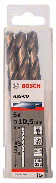 Bosch Accessories 2608585900 HSS Metall-Spiralbohrer 10.5mm Gesamtlänge 133mm Cobalt DIN 338 Zylinderschaft 5St.