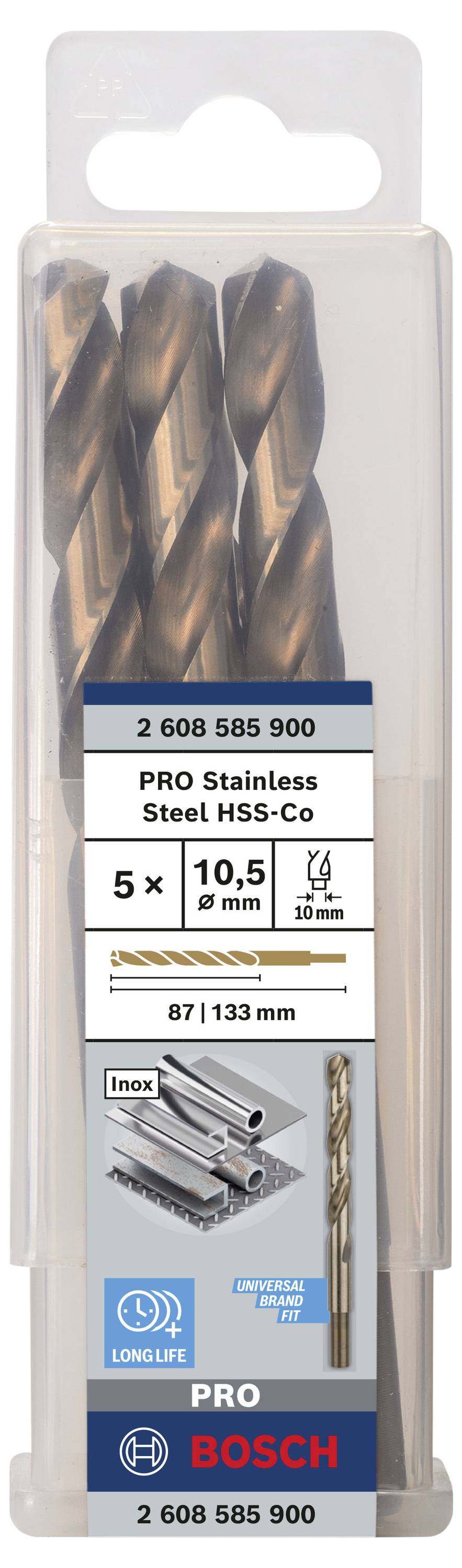 Bosch Accessories 2608585900 HSS Metall-Spiralbohrer 10.5mm Gesamtlänge 133mm Cobalt DIN 338 Zylinderschaft 5St.