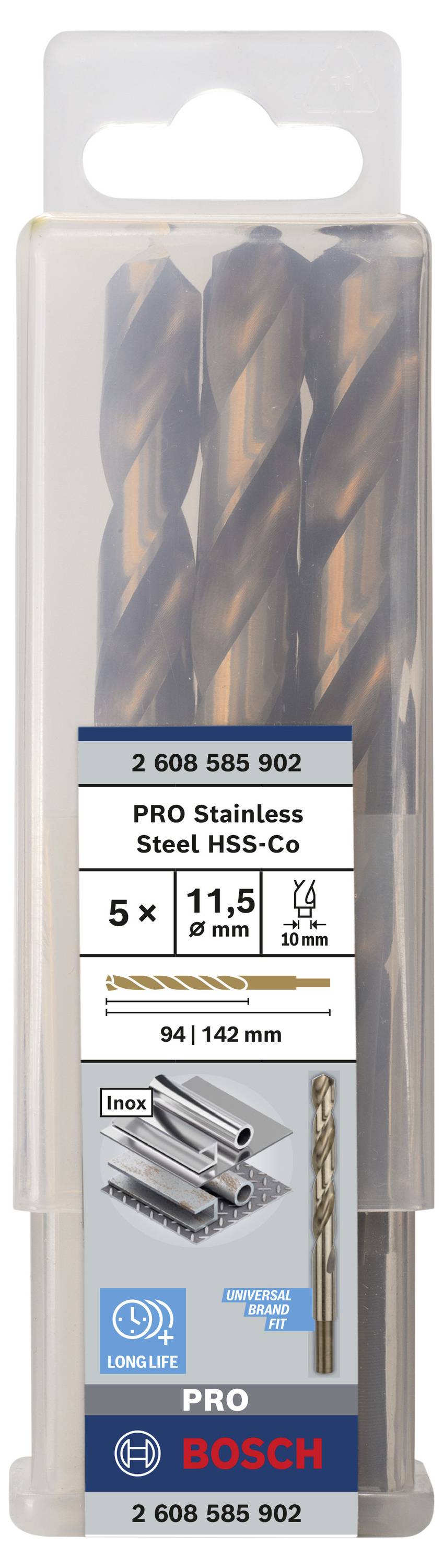 Bosch Accessories 2608585902 HSS Metall-Spiralbohrer 11.5mm Gesamtlänge 142mm Cobalt DIN 338 Zylinderschaft 5St.