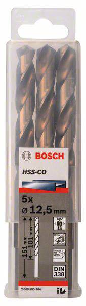 Bosch Accessories 2608585904 HSS Metall-Spiralbohrer 12.5mm Gesamtlänge 151mm Cobalt DIN 338 Zylinderschaft 5St.