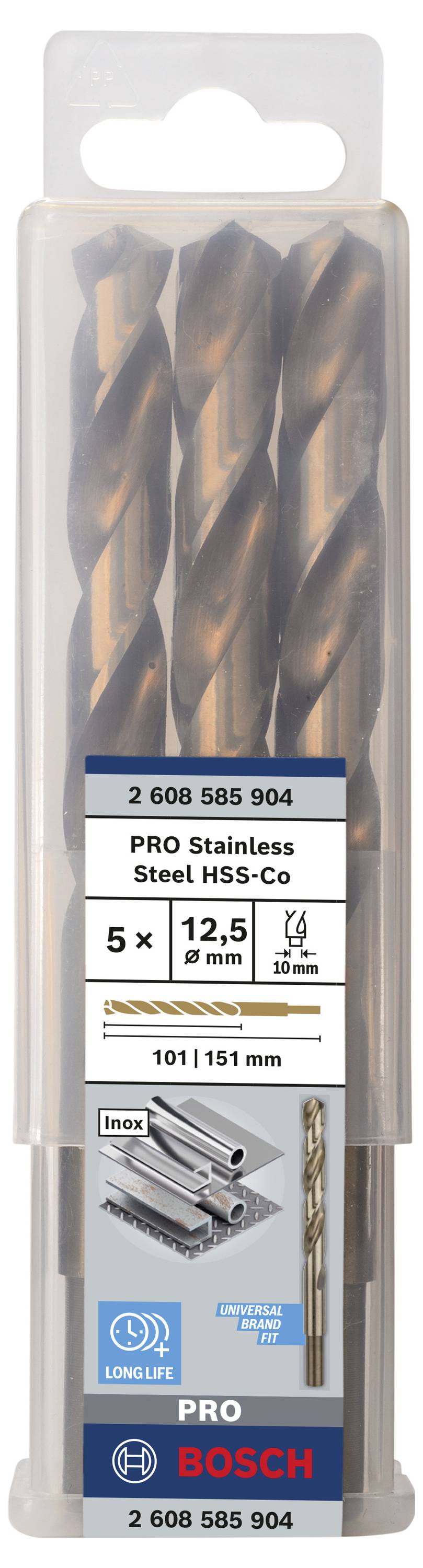 Bosch Accessories 2608585904 HSS Metall-Spiralbohrer 12.5mm Gesamtlänge 151mm Cobalt DIN 338 Zylinderschaft 5St.