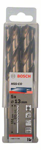 Bosch Accessories 2608585905 HSS Metall-Spiralbohrer 13mm Gesamtlänge 151mm Cobalt DIN 338 Zylinderschaft 5St.