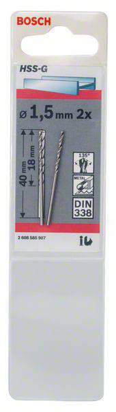 Bosch Accessories 2608585907 HSS Metall-Spiralbohrer 1.5mm Gesamtlänge 40mm geschliffen DIN 338 Zylinderschaft 2St.