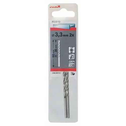 Bosch Accessories 2608585913 HSS Metall-Spiralbohrer 3.3mm Gesamtlänge 65mm geschliffen DIN 338 Zylinderschaft 2St. Bosch Accessories 2608585913 HSS Metall-Spiralbohrer 3.3mm Gesamtlänge 65mm geschliffen DIN 338 Zylinderschaft 2St.