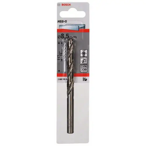 Bosch Accessories 2608585933 HSS Metall-Spiralbohrer 8.5mm Gesamtlänge 117mm geschliffen DIN 338 Zylinderschaft 1St. Bosch Accessories 2608585933 HSS Metall-Spiralbohrer 8.5mm Gesamtlänge 117mm geschliffen DIN 338 Zylinderschaft 1St.