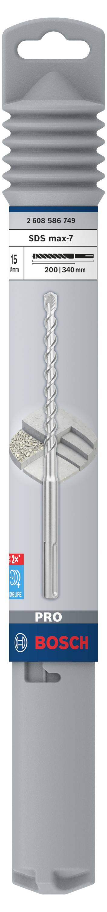 Verpackung für einen Betonbohrer der Marke Bosch, Größe 5 x 50 mm, passend für SDS-Quick-Einspannsysteme, geeignet für Betonbohrungen.