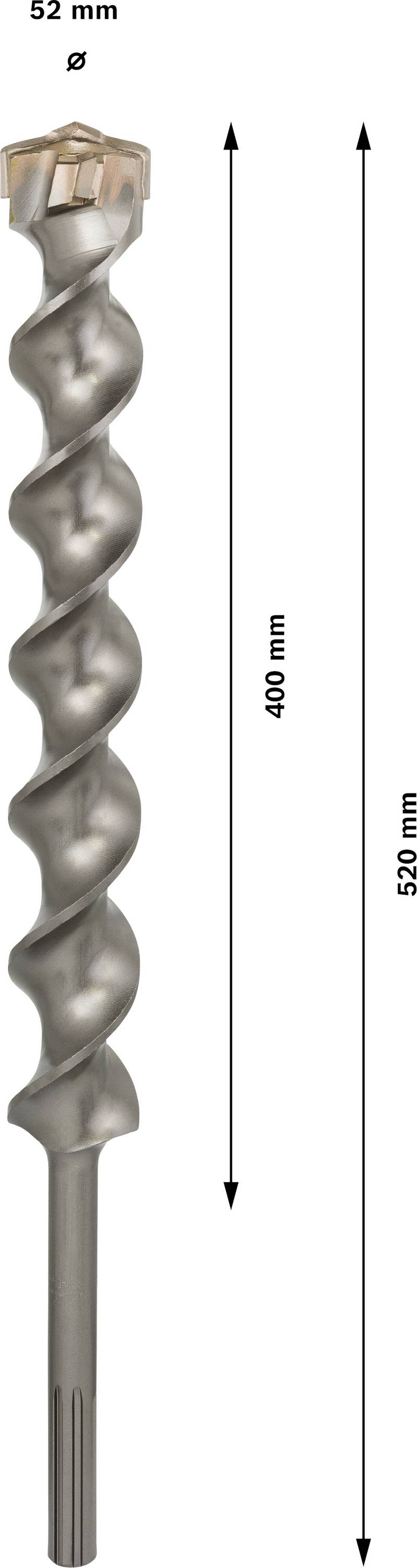 Bohrer mit einer Länge von 520 mm und einem Durchmesser von 52 mm.