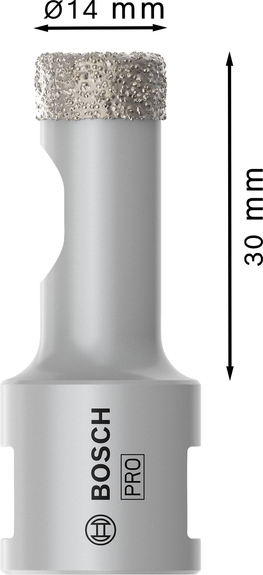 Diamantbohrkrone 'Ø14 mm, 30 mm Länge', mit Beschriftung 'BOSCH PRO'.