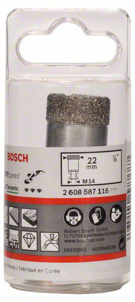 'Bosch Best for Ceramic' Bohrer-Set in transparenter Verpackung mit technischen Spezifikationen und Abbildungen auf dem Etikett.