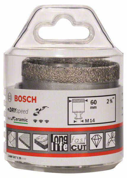 Bosch Trocken-Kernbohrer, 60 mm, M14, speziell für Keramik, mit langlebigem und schnellem Schnitt. Verpackung mit Griff.