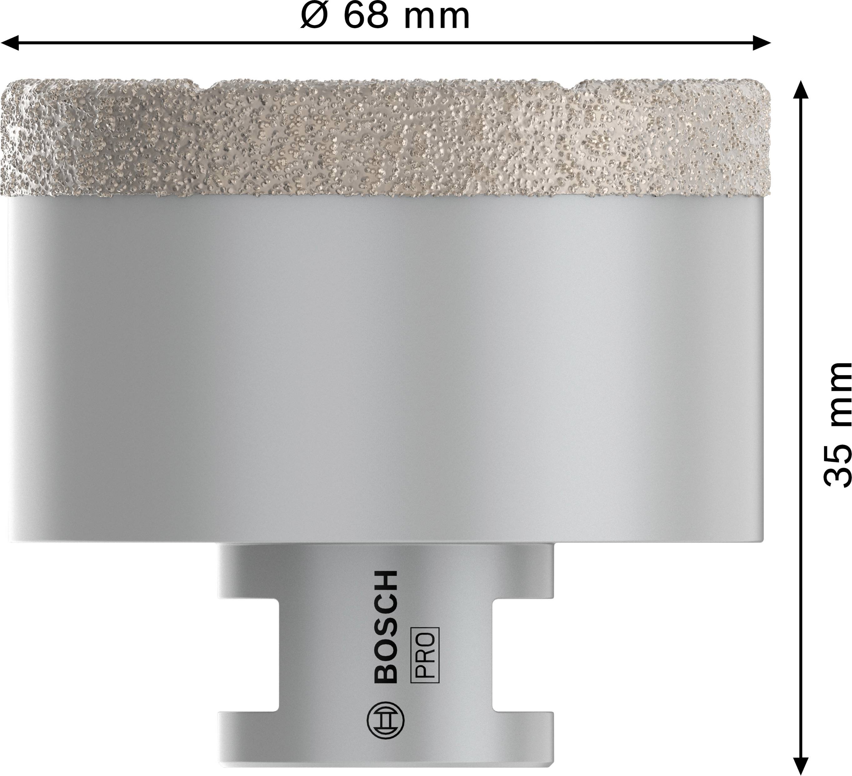 Bohrkrone von Bosch mit einem Durchmesser von 68 mm und einer Höhe von 35 mm, geeignet für professionelle Anwendungen.