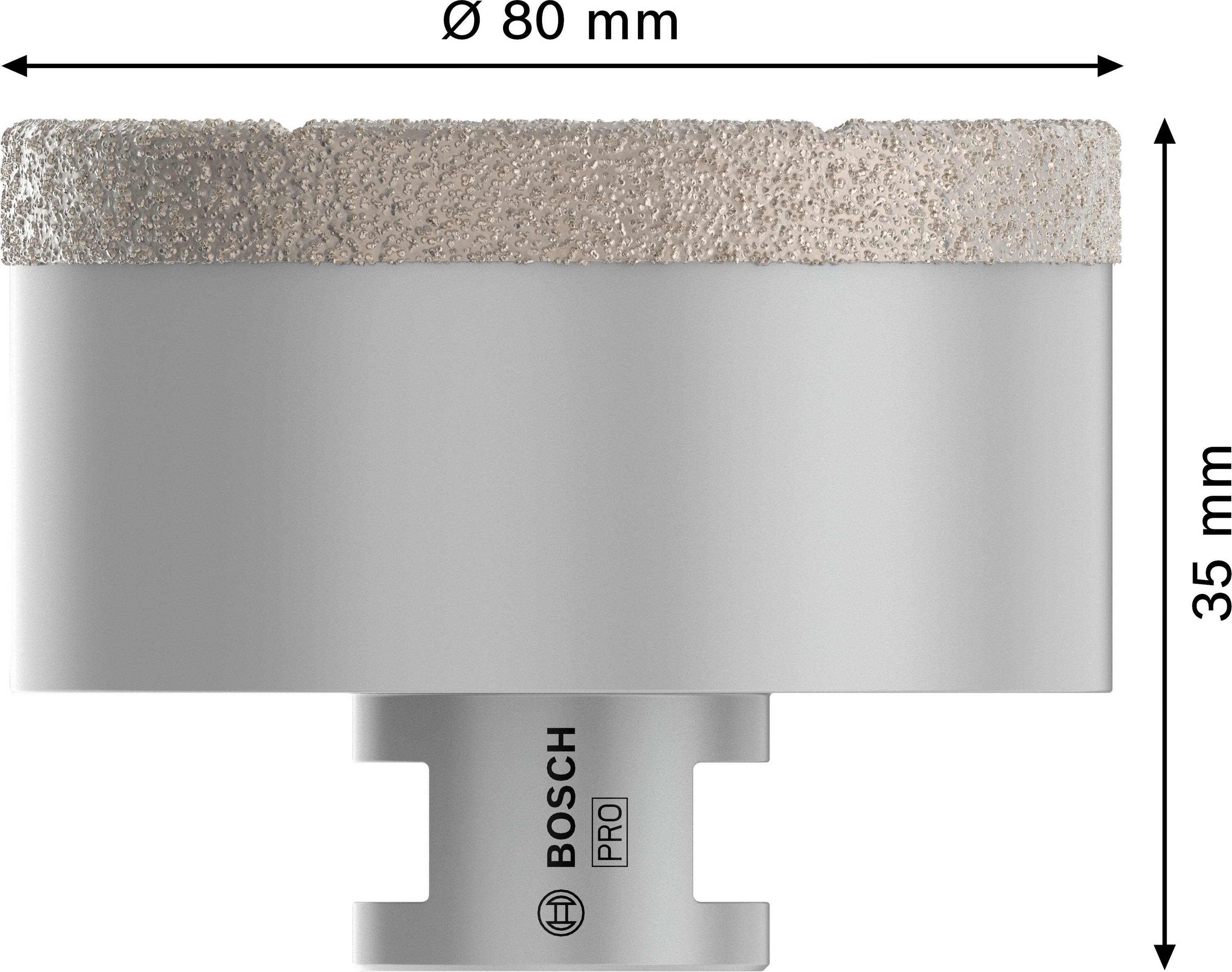 'Bosch Pro' Lochsäge mit Durchmesser 80 mm und Höhe 35 mm, ideal zum Bohren durch harte Materialien.