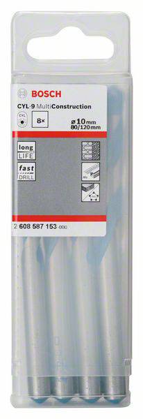 Bosch Accessories CYL-9 Multi Construction 2608587153 Hartmetall Mehrzweckbohrer 10mm Gesamtlänge 120mm Zylinderschaft 8St.