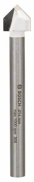 Ein Bosch 45-Grad-Fräser, geeignet für eine maximale Drehzahl von 1000 U/min, mit einer 12 mm Schaftgröße.