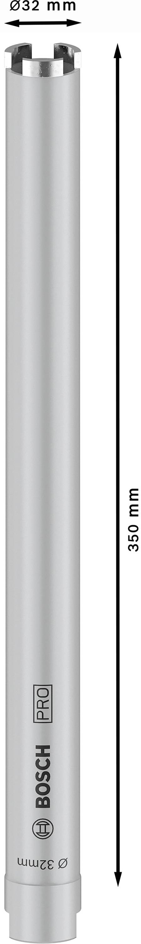 Silbernes, zylindrisches Metallwerkzeug mit einer Länge von 383 mm und einem Durchmesser von 32 mm, markiert mit 'BOSCH PRO'.