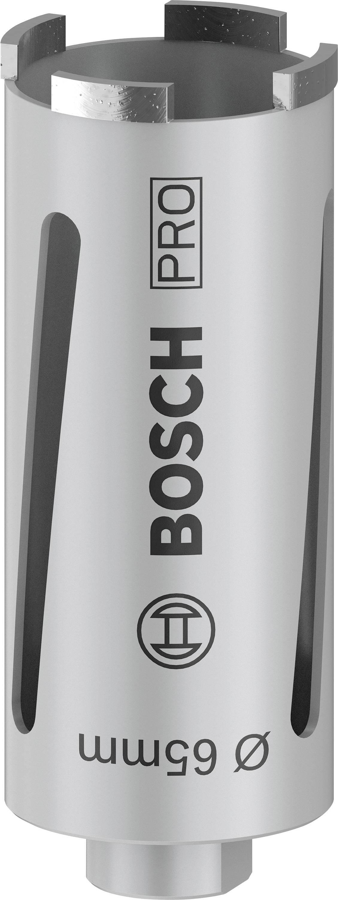 'Bosch Pro' Lochsäge, silber, Metall, 65 mm Durchmesser, mit seitlichen Lüftungsschlitzen.