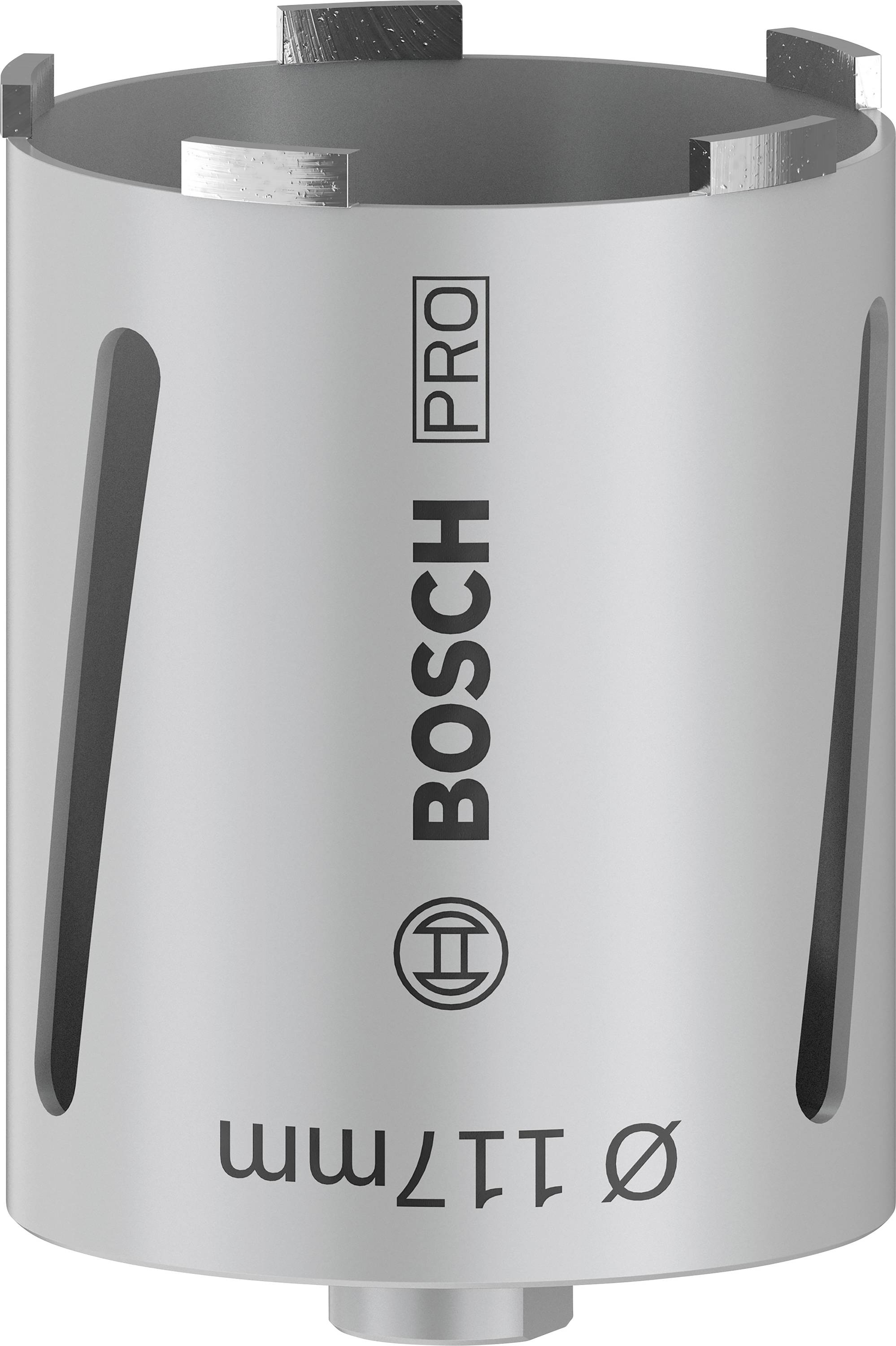 Metallbohrer von Bosch Pro, zylindrisch, mit HSS-Schneiden und 117 mm Durchmesser. Geeignet für elektrisch betriebene Werkzeuge.