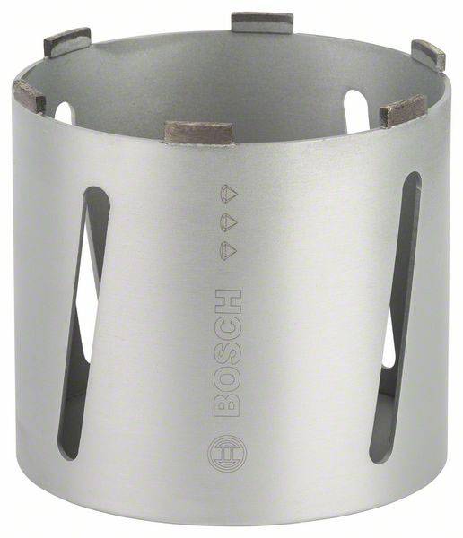 Metall-Lochsäge mit Schlitzen und dem Logo 'BOSCH' auf der Seite, verwendet für saubere Bohrungen in harten Materialien.