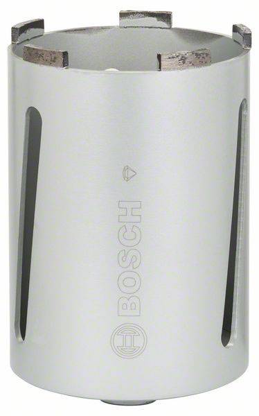 Silberne Lochsäge von Bosch mit zylindrischer Form und scharfen Schneidezähnen an der Kante, geeignet für Betonbohrungen.