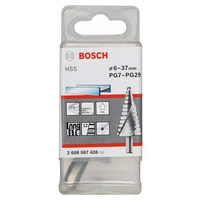 Bosch Accessories 2608587428 HSS Stufenbohrer 6 - 37 mm, PG7 - PG29 Gesamtlänge 93mm 3-Flächenschaft 1St. Bosch Accessories 2608587428 HSS Stufenbohrer 6 - 37 mm, PG7 - PG29 Gesamtlänge 93mm 3-Flächenschaft 1St.
