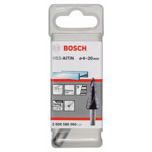 Bosch Accessories 2608588066 HSS Stufenbohrer 4 - 20 mm TiAIN Gesamtlänge 70.5 mm 3-Flächenschaft 1 St. Bosch Accessories 2608588066 HSS Stufenbohrer 4 - 20 mm TiAIN Gesamtlänge 70.5 mm 3-Flächenschaft 1 St.
