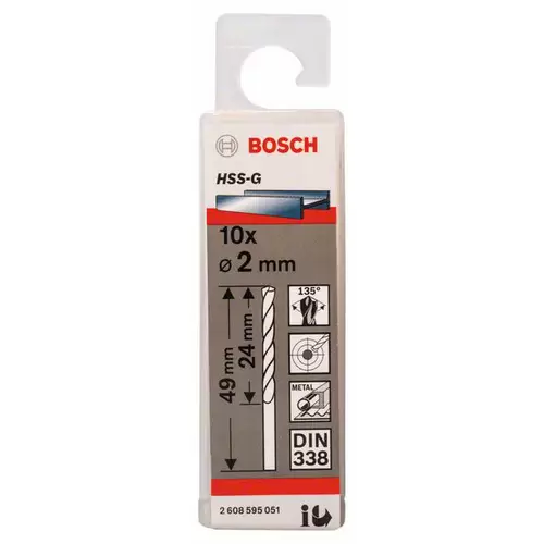 Bosch Accessories 2608595051 HSS Metall-Spiralbohrer 2mm Gesamtlänge 49mm geschliffen DIN 338 Zylinderschaft 10St. Bosch Accessories 2608595051 HSS Metall-Spiralbohrer 2mm Gesamtlänge 49mm geschliffen DIN 338 Zylinderschaft 10St.