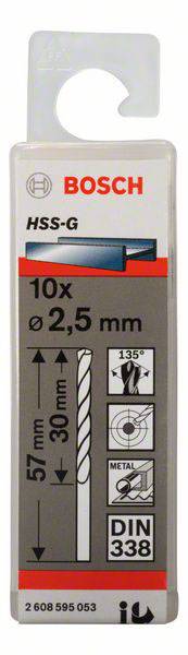 Bosch Accessories 2608595053 HSS Metall-Spiralbohrer 2.5mm Gesamtlänge 57mm geschliffen DIN 338 Zylinderschaft 10St.