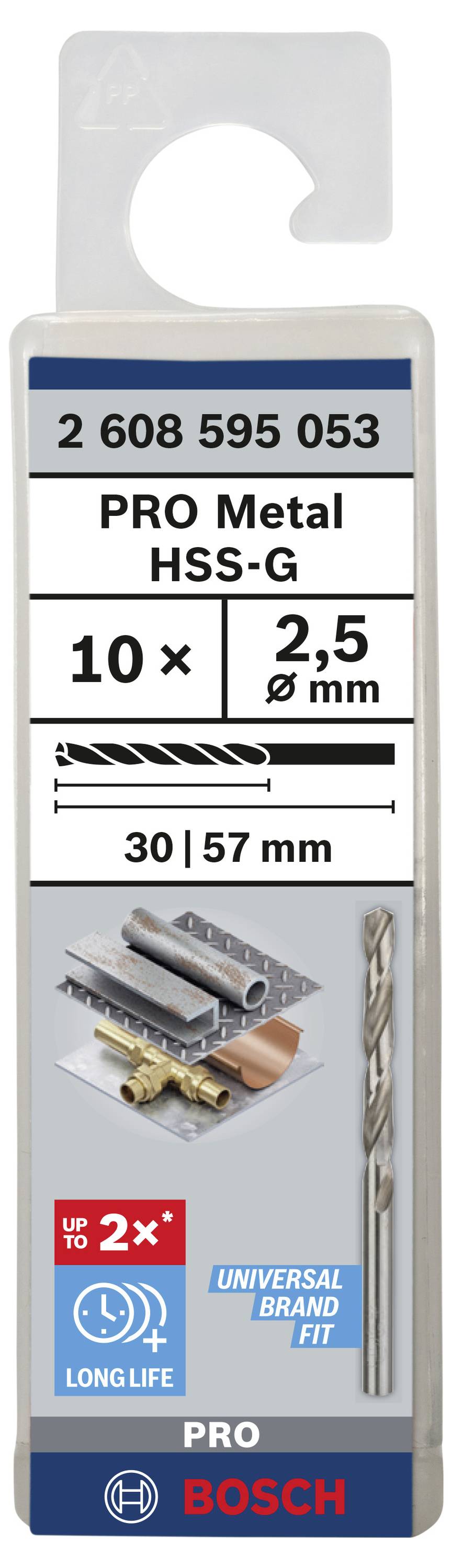 Bosch Accessories 2608595053 HSS Metall-Spiralbohrer 2.5mm Gesamtlänge 57mm geschliffen DIN 338 Zylinderschaft 10St.