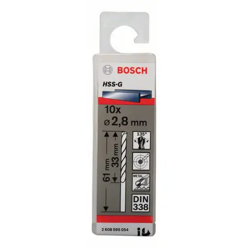 Bosch Accessories 2608595054 HSS Metall-Spiralbohrer 2.8mm Gesamtlänge 61mm geschliffen DIN 338 Zylinderschaft 10St. Bosch Accessories 2608595054 HSS Metall-Spiralbohrer 2.8mm Gesamtlänge 61mm geschliffen DIN 338 Zylinderschaft 10St.