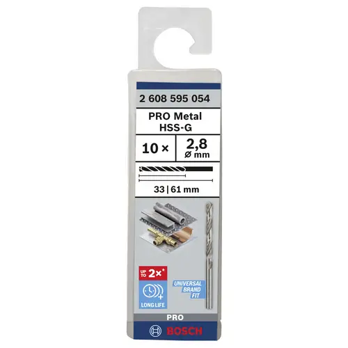 Bosch Accessories 2608595054 HSS Metall-Spiralbohrer 2.8mm Gesamtlänge 61mm geschliffen DIN 338 Zylinderschaft 10St. Bosch Accessories 2608595054 HSS Metall-Spiralbohrer 2.8mm Gesamtlänge 61mm geschliffen DIN 338 Zylinderschaft 10St.