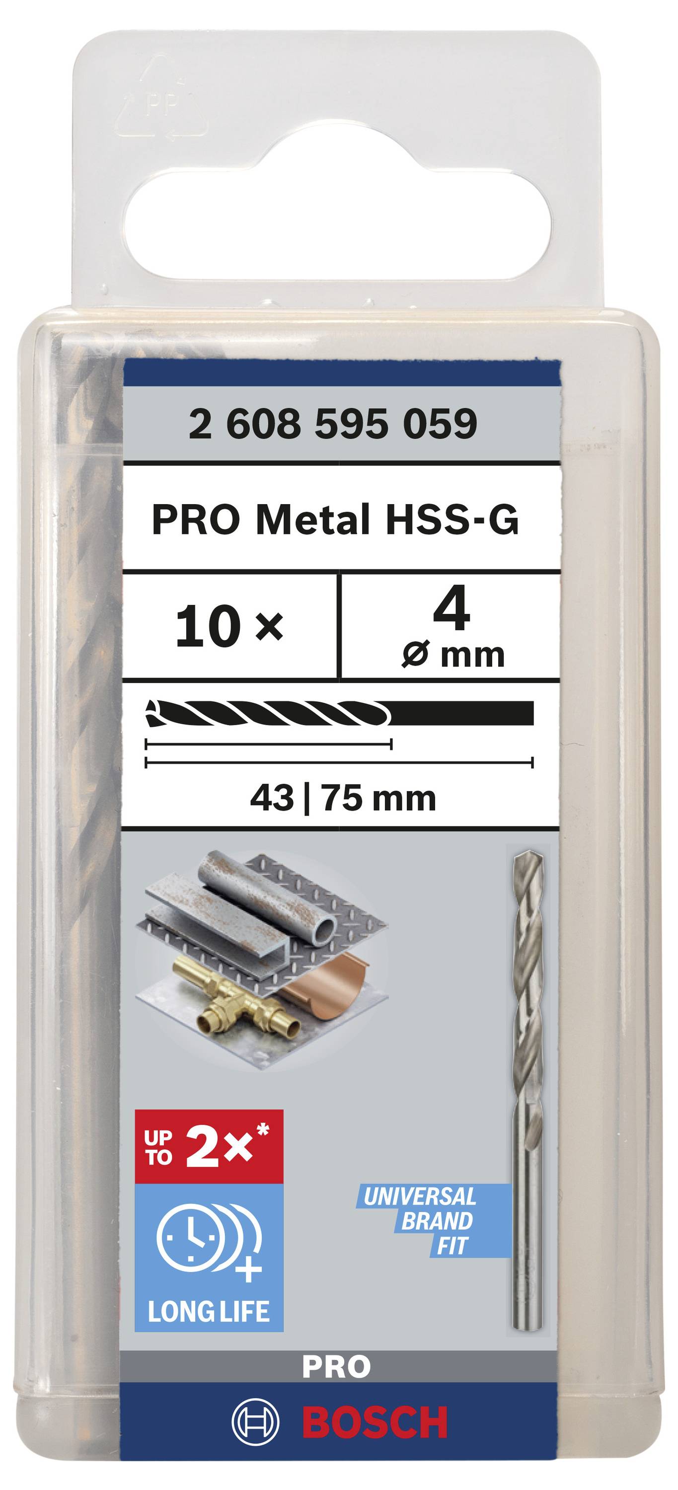 Bosch Accessories 2608595059 HSS Metall-Spiralbohrer 4mm Gesamtlänge 75mm geschliffen DIN 338 Zylinderschaft 10St.