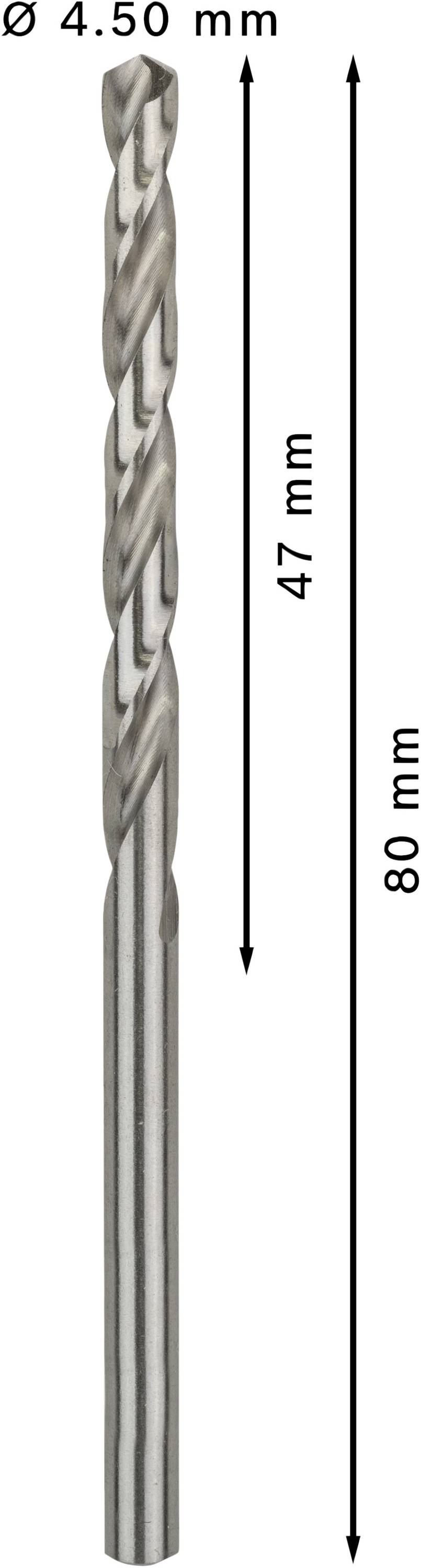 Bosch Accessories 2608595061 HSS Metall-Spiralbohrer 4.5mm Gesamtlänge 80mm geschliffen DIN 338 Zylinderschaft 10St.