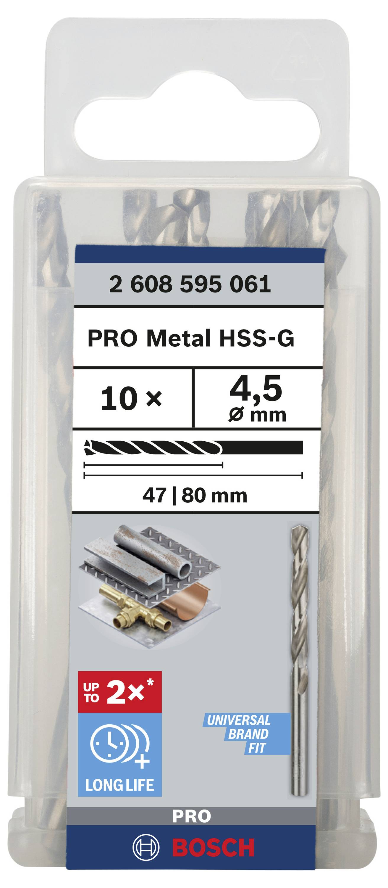 Bosch Accessories 2608595061 HSS Metall-Spiralbohrer 4.5mm Gesamtlänge 80mm geschliffen DIN 338 Zylinderschaft 10St.