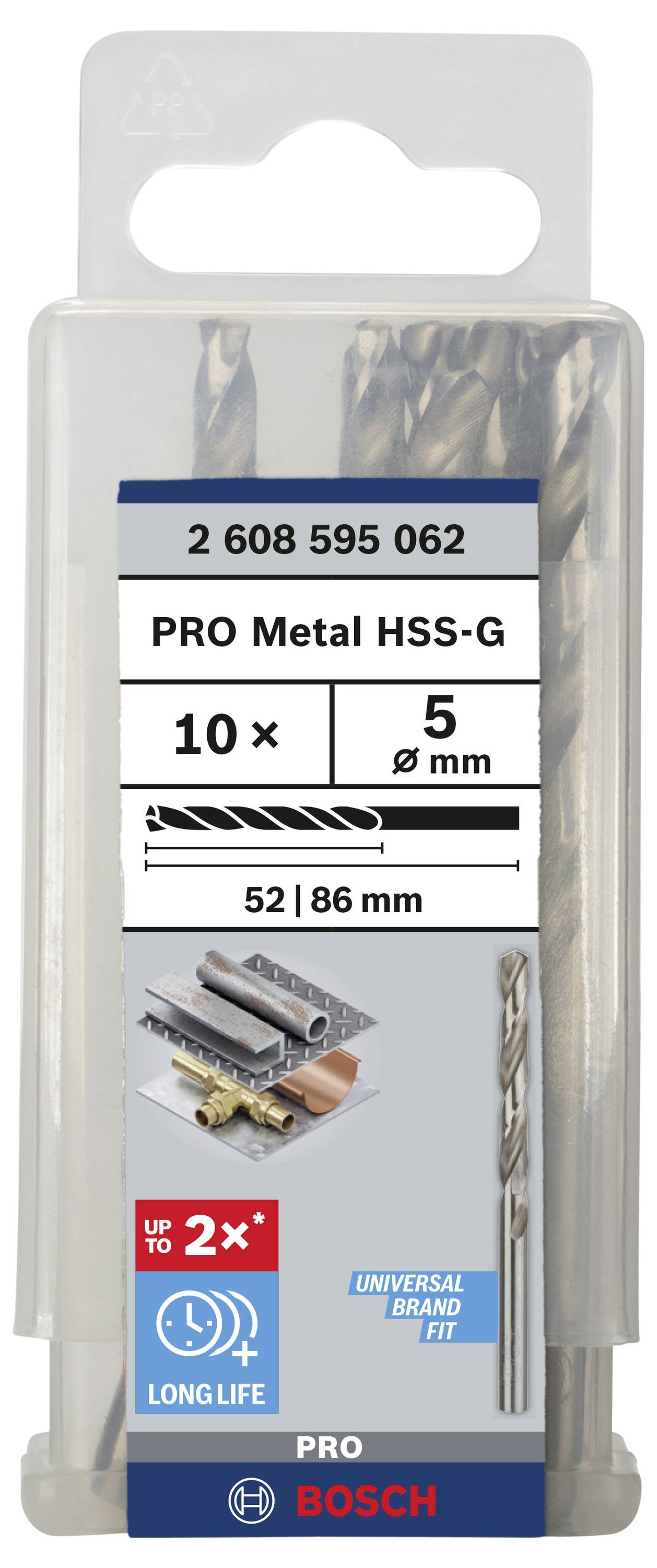 Bosch Accessories 2608595062 HSS Metall-Spiralbohrer 5mm Gesamtlänge 86mm geschliffen DIN 338 Zylinderschaft 10St.