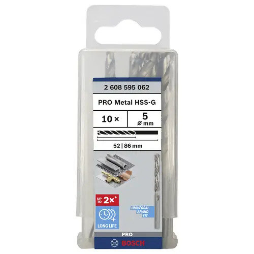 Bosch Accessories 2608595062 HSS Metall-Spiralbohrer 5mm Gesamtlänge 86mm geschliffen DIN 338 Zylinderschaft 10St. Bosch Accessories 2608595062 HSS Metall-Spiralbohrer 5mm Gesamtlänge 86mm geschliffen DIN 338 Zylinderschaft 10St.