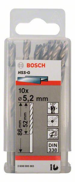 Bosch Accessories 2608595063 HSS Metall-Spiralbohrer 5.2mm Gesamtlänge 86mm geschliffen DIN 338 Zylinderschaft 10St.
