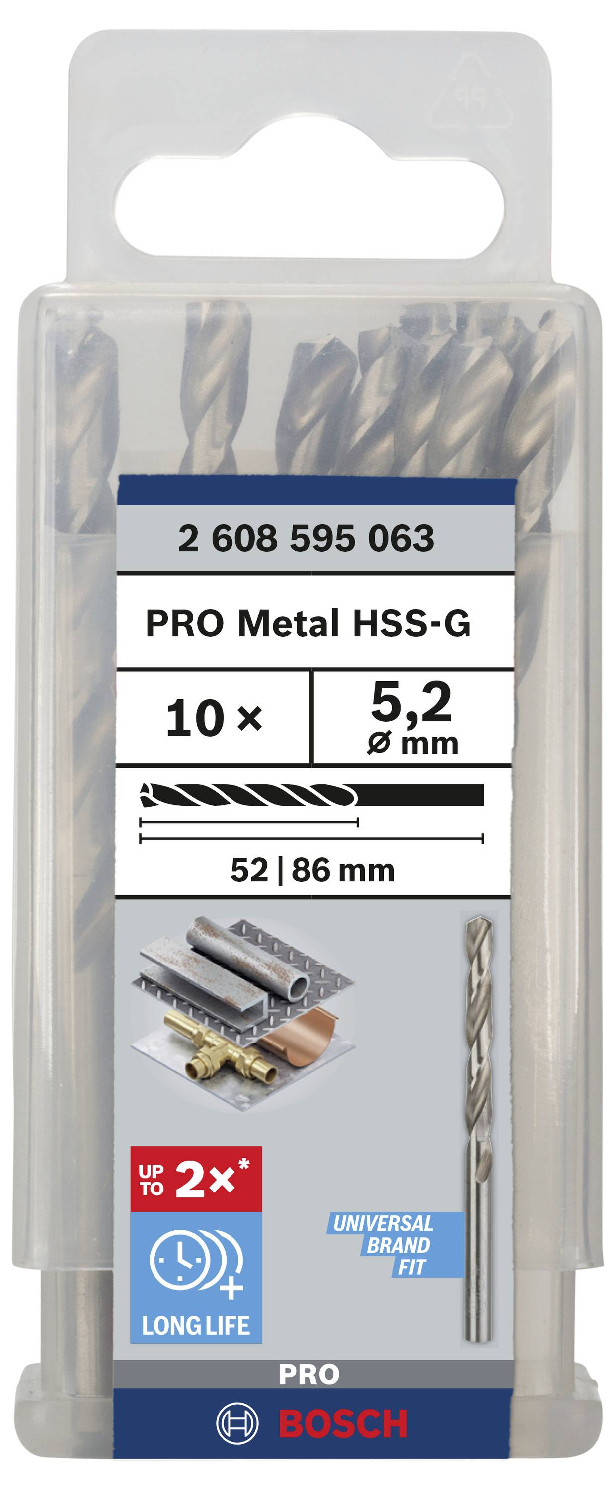 Bosch Accessories 2608595063 HSS Metall-Spiralbohrer 5.2mm Gesamtlänge 86mm geschliffen DIN 338 Zylinderschaft 10St.