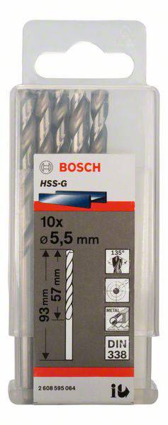 Bosch Accessories 2608595064 HSS Metall-Spiralbohrer 5.5mm Gesamtlänge 93mm geschliffen DIN 338 Zylinderschaft 10St.