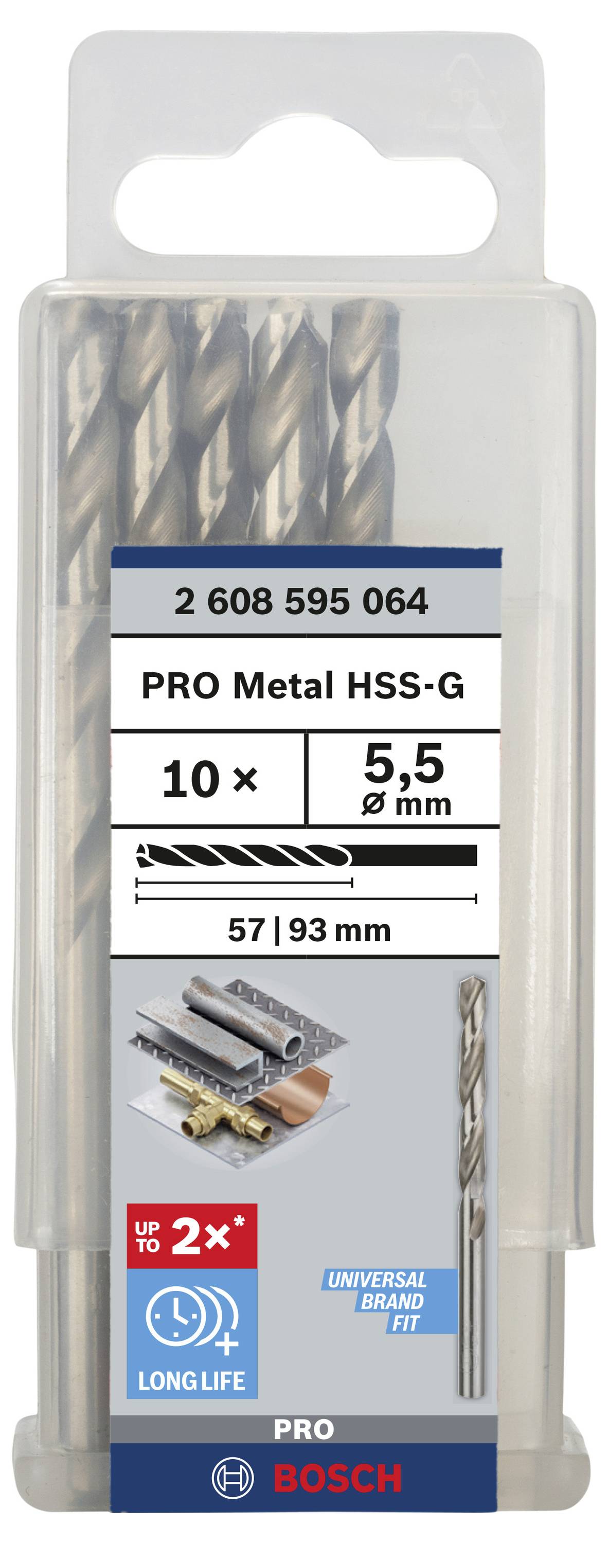 Bosch Accessories 2608595064 HSS Metall-Spiralbohrer 5.5mm Gesamtlänge 93mm geschliffen DIN 338 Zylinderschaft 10St.