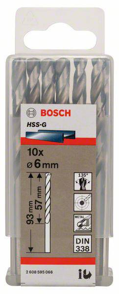 Bosch Accessories 2608595066 HSS Metall-Spiralbohrer 6mm Gesamtlänge 93mm geschliffen DIN 338 Zylinderschaft 10St.