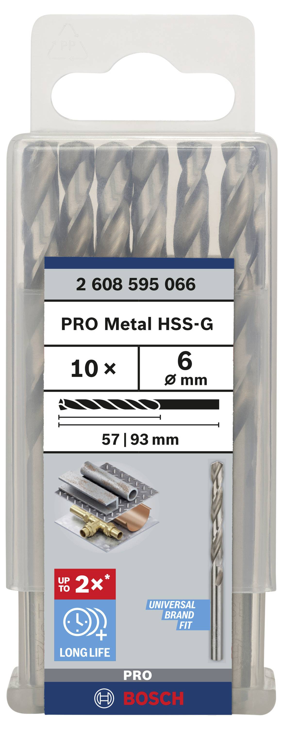 Bosch Accessories 2608595066 HSS Metall-Spiralbohrer 6mm Gesamtlänge 93mm geschliffen DIN 338 Zylinderschaft 10St.